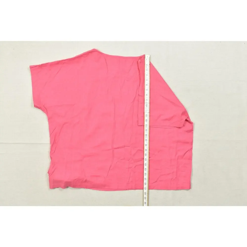 Michael Kors Women Plus 3X Pink Linen Blend V-Neck Side Tie Short Sleeve Blouse